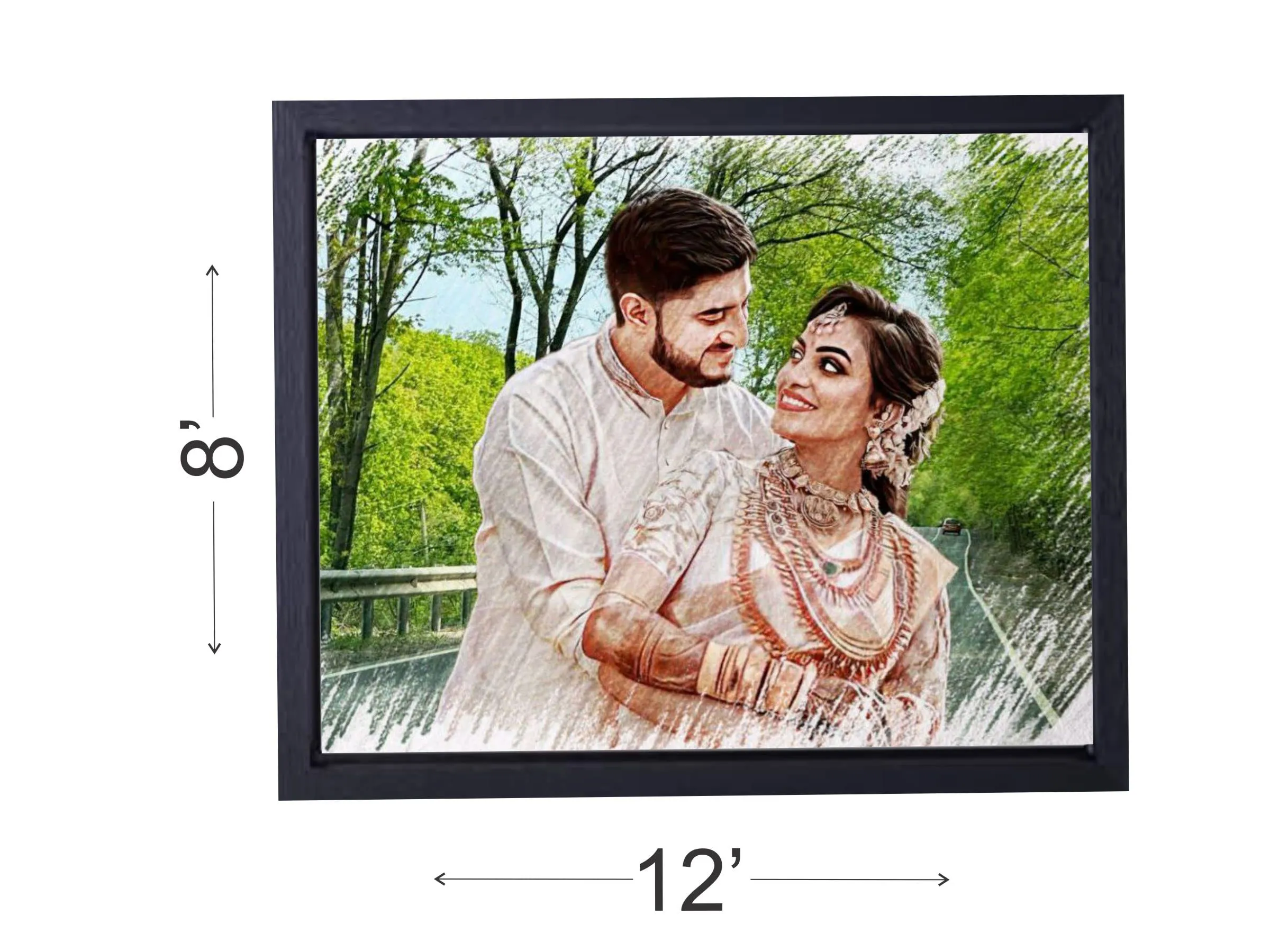 Vsk Personalized Digital Color Sketch Photo Frame Gift for Couple | Women| Husband| Wife| Brother| Sister| (8x12 Black)