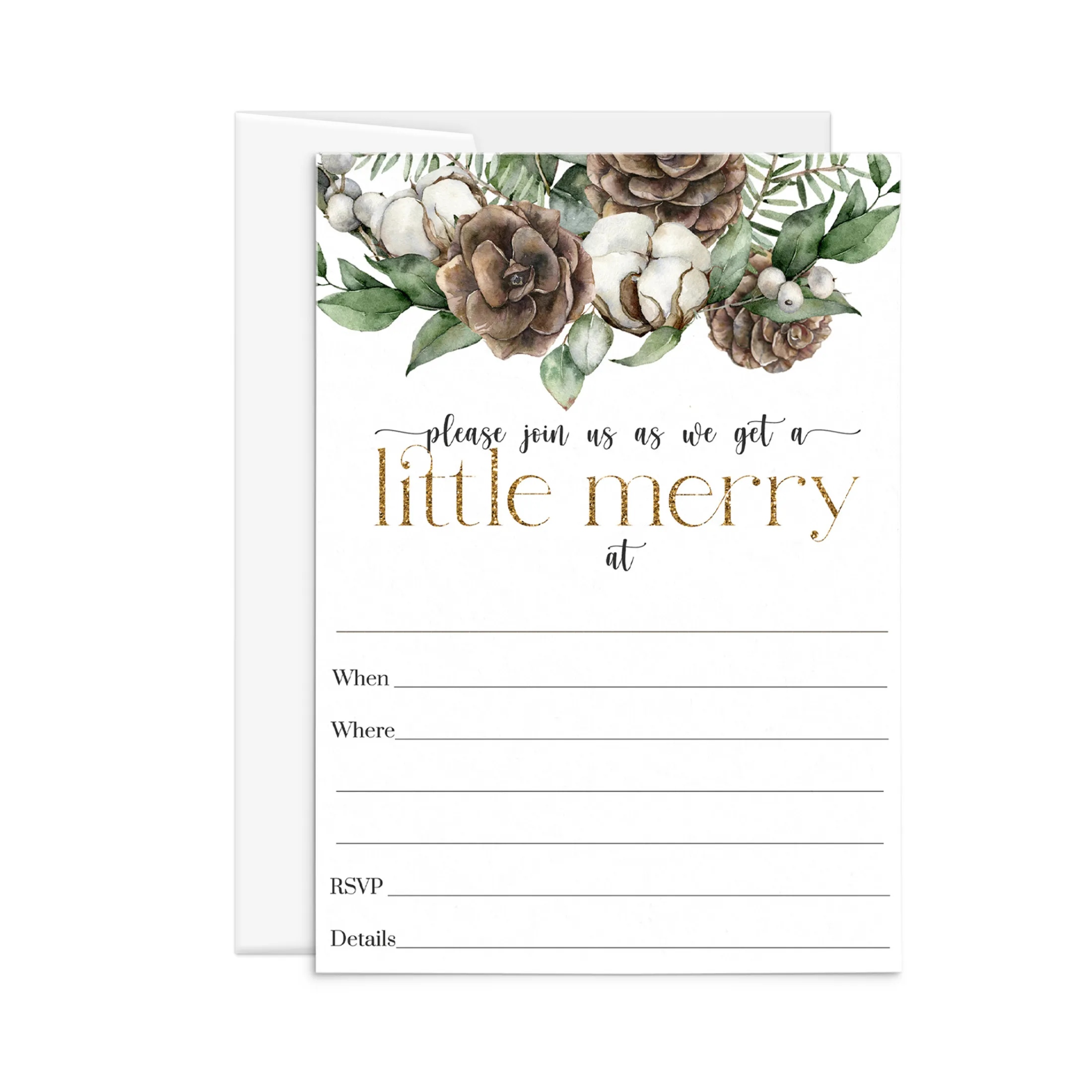 Winter Pine Christmas Party Invites - Rustic Greenery, 25ct, 5x7